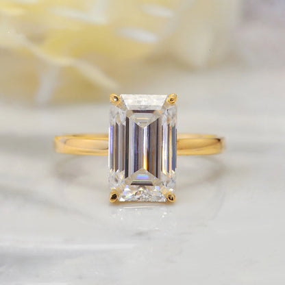 Emerald cut moissanite ring engagement ring 4-carat sterling silver yellow gold