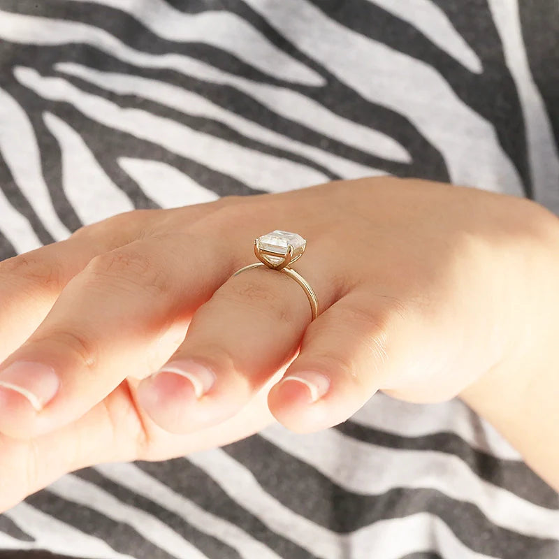 Emerald cut moissanite ring engagement ring 4-carat sterling silver yellow gold