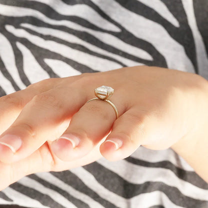 Emerald cut moissanite ring engagement ring 4-carat sterling silver yellow gold