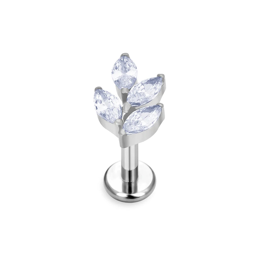 Forward helix stud 16G titanium leaf with CZ stones cute white pink green blue