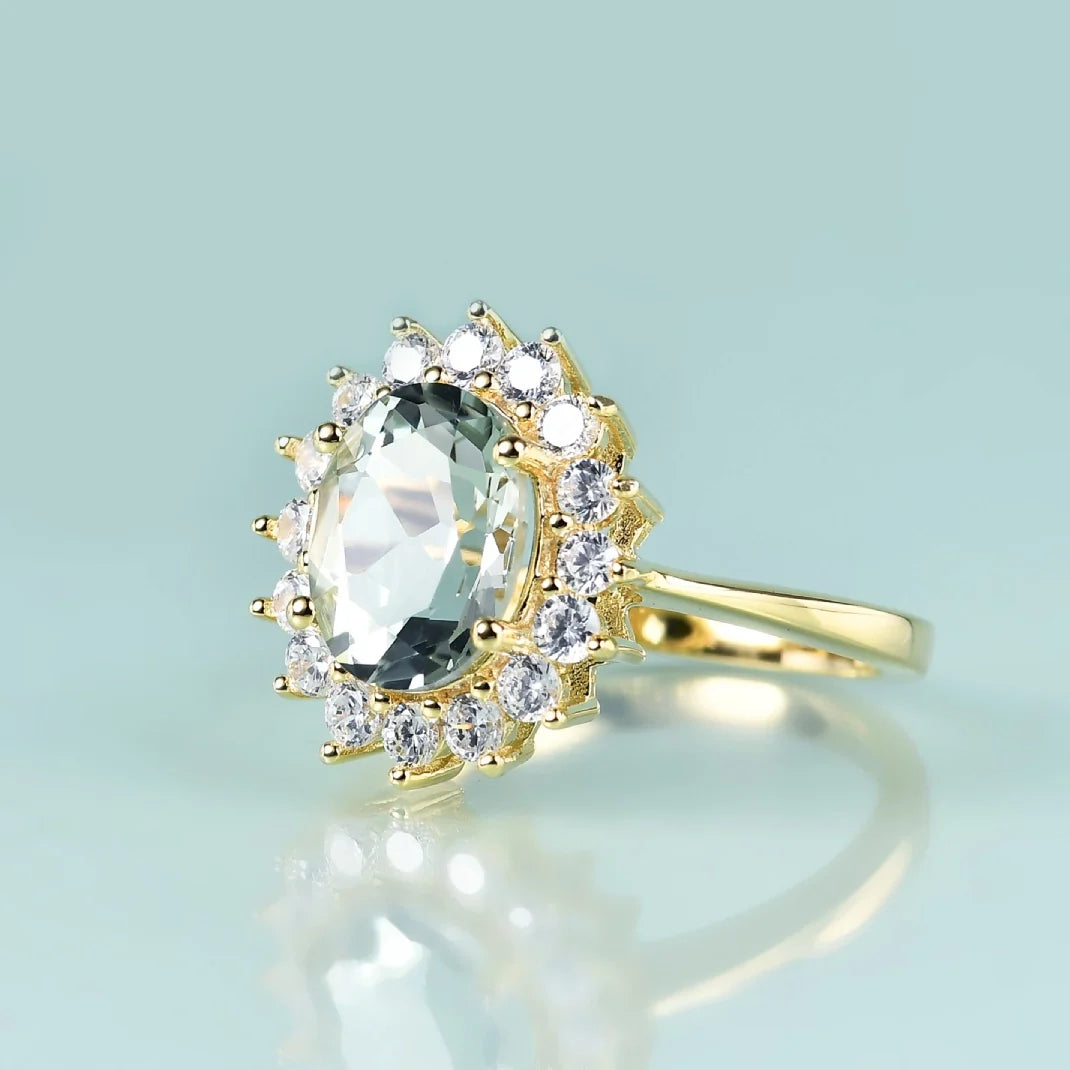 Princess Diana ring with natural green amethyst