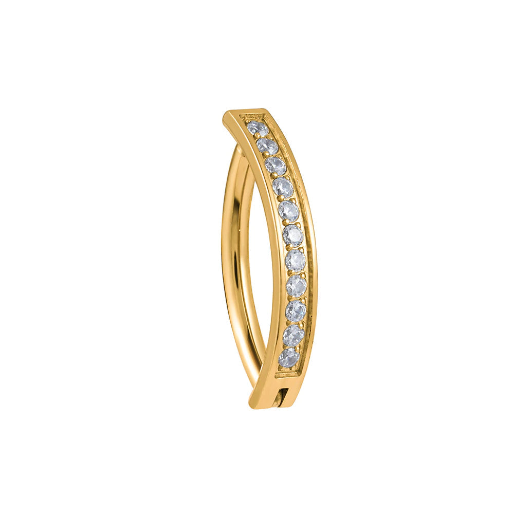 Gold belly button ring titanium with CZ unique curved belly ring 14G