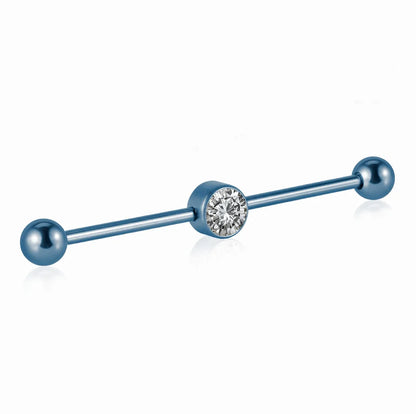 Cool industrial piercing with a clear diamond titanium industrial barbell 14G 38mm pink green blue silver