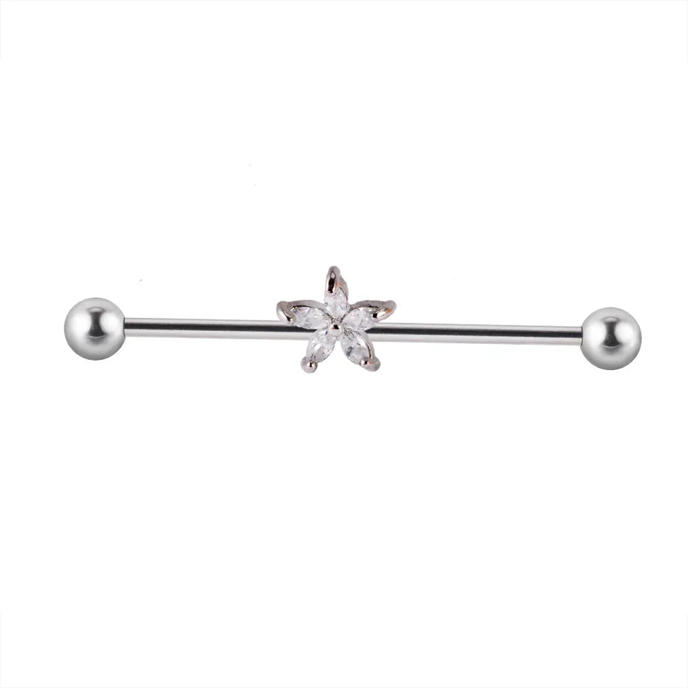 Star industrial piercing with clear CZ stones pretty industrial piercing titanium 14G 36mm internally threaded