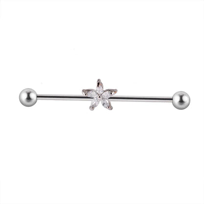 Star industrial piercing with clear CZ stones pretty industrial piercing titanium 14G 36mm internally threaded
