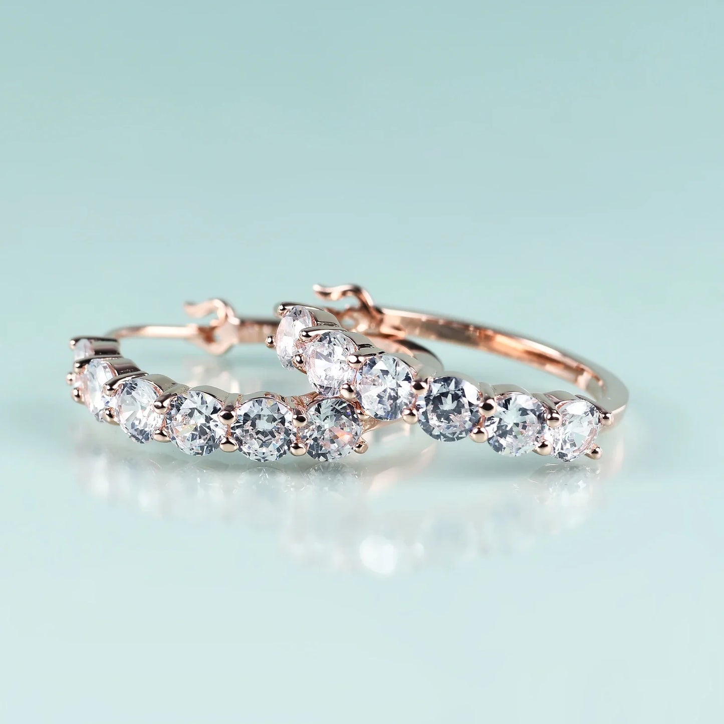 Eternity earrings with six clear red blue green diamond cz  in gold big hoop earrings