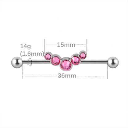 Cool industrial piercing jewelry with 5 stones titanium industrial barbell 14G 36mm
