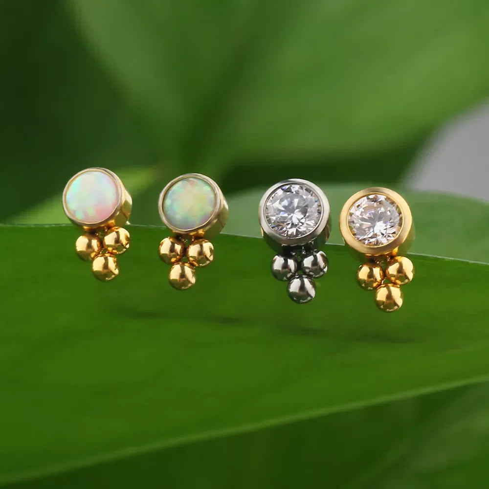 Clear medusa piercing with 3 dots titanium lip stud nose stud ear stud with clear diamond CZ