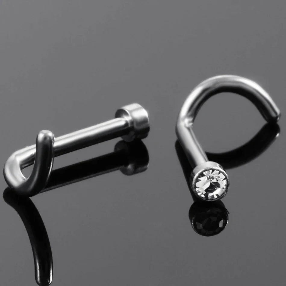 Classy nose piercing stud with CZ titanium 20G