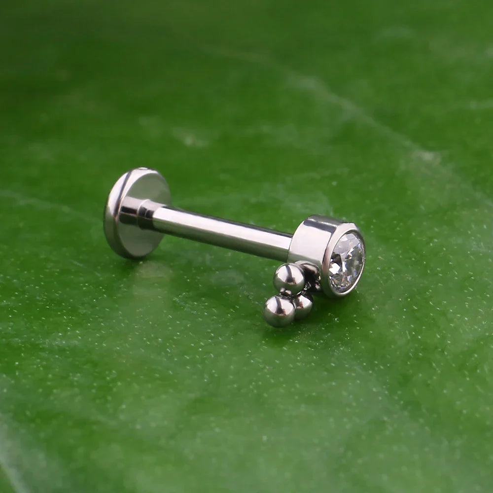 Clear medusa piercing with 3 dots titanium lip stud nose stud ear stud with clear diamond CZ