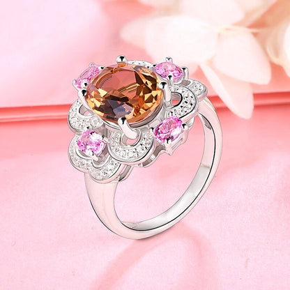 Zultanite ring large cocktail ring pink and orange 925 sterling silver
