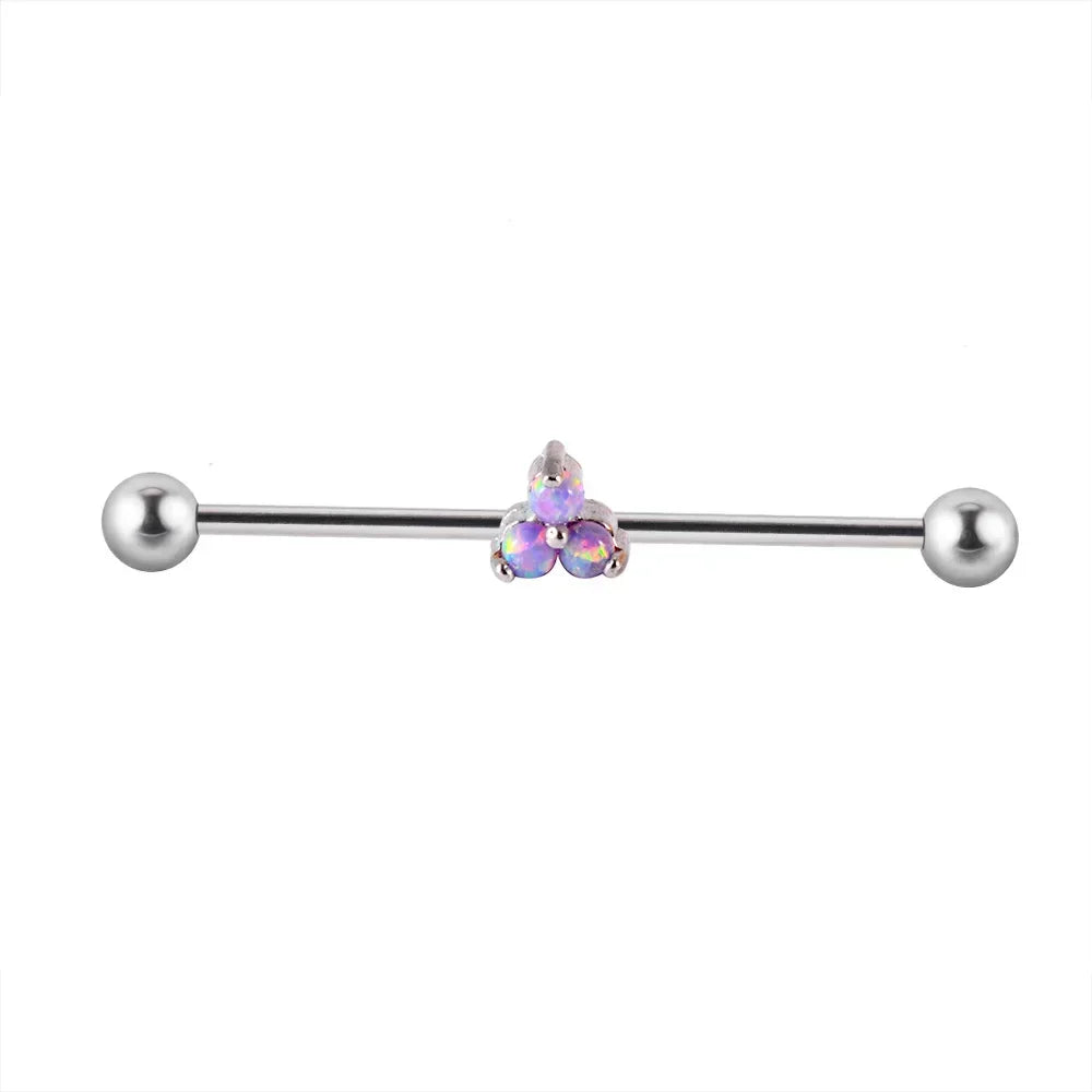 Industrial barbell with iridescent opal cluster from Rosary Milano fashion jewelry