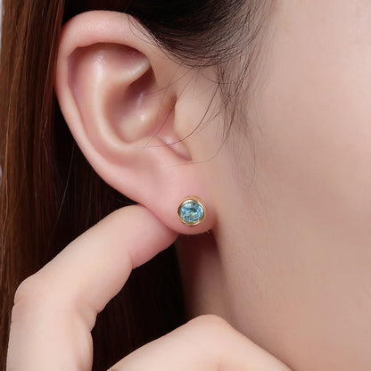 Topaz ear studs with natural Swiss blue topaz in gold cute ear studs