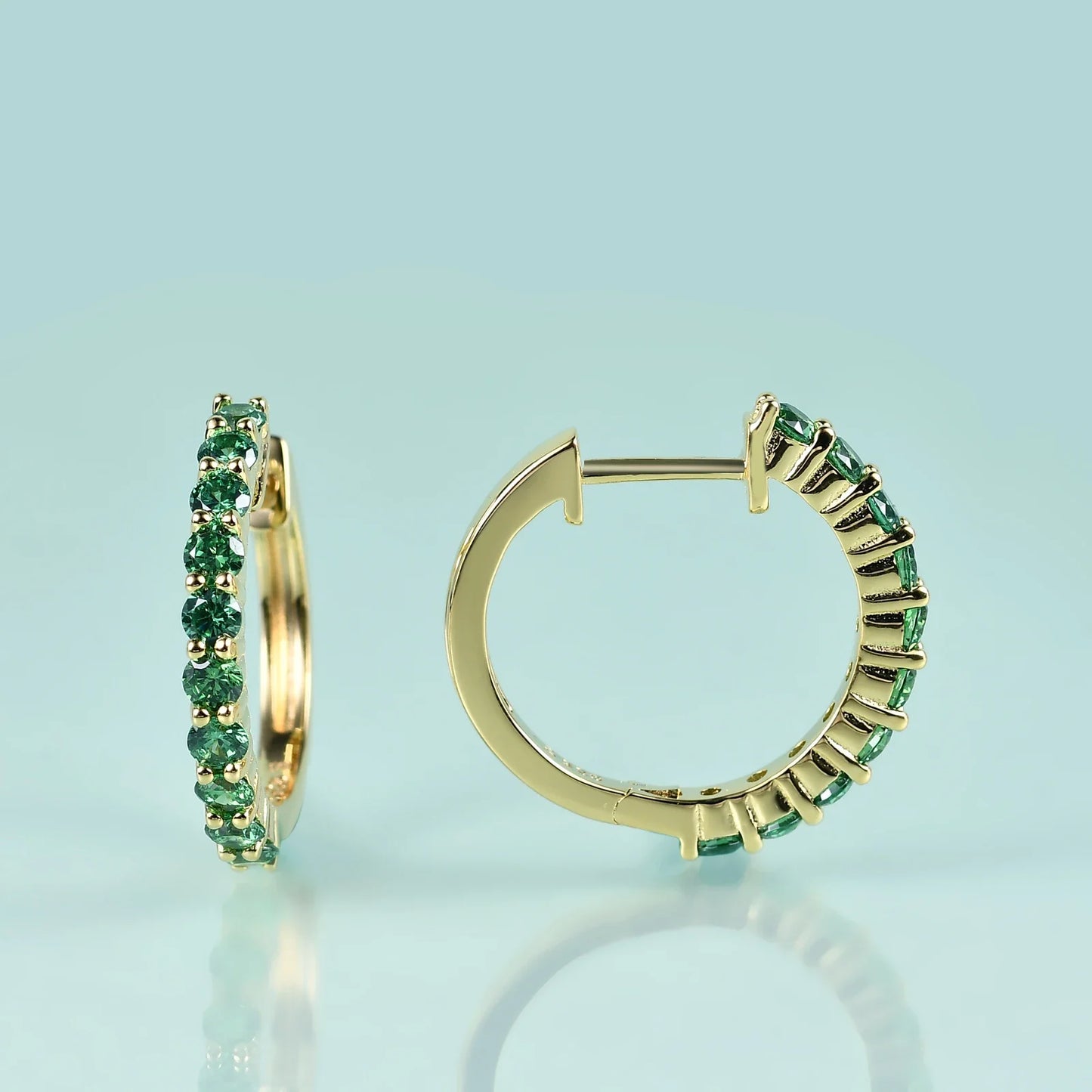 Eternity hoop earrings with ten clear red green blue diamond cz gold earrings