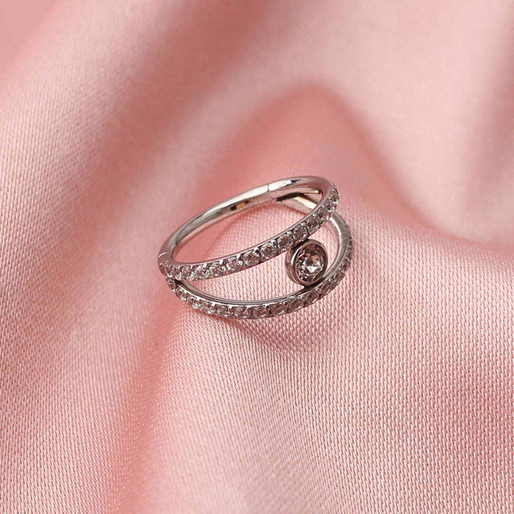 Pretty double helix piercing with CZ titanium 16G