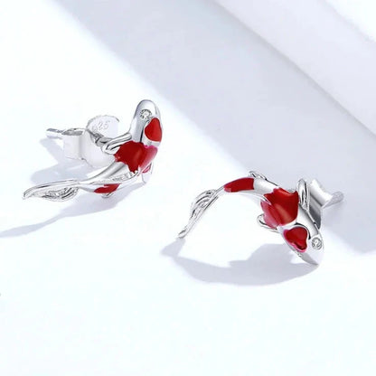 Koi fish earrings stud earrings in silver and gold made of sterling silver
