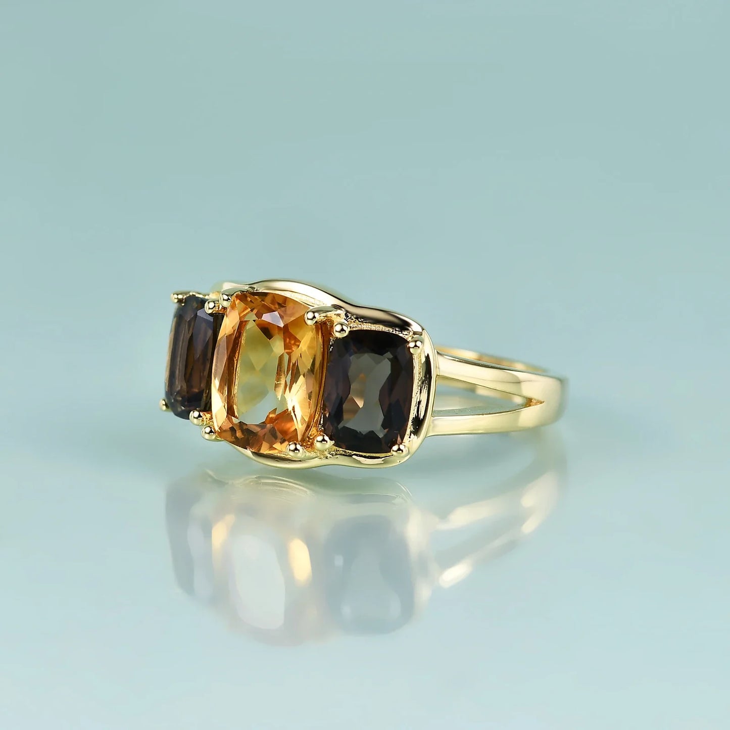 Citrine stone ring three stone ring with real natural and large citrine gemstones adjustable ring
