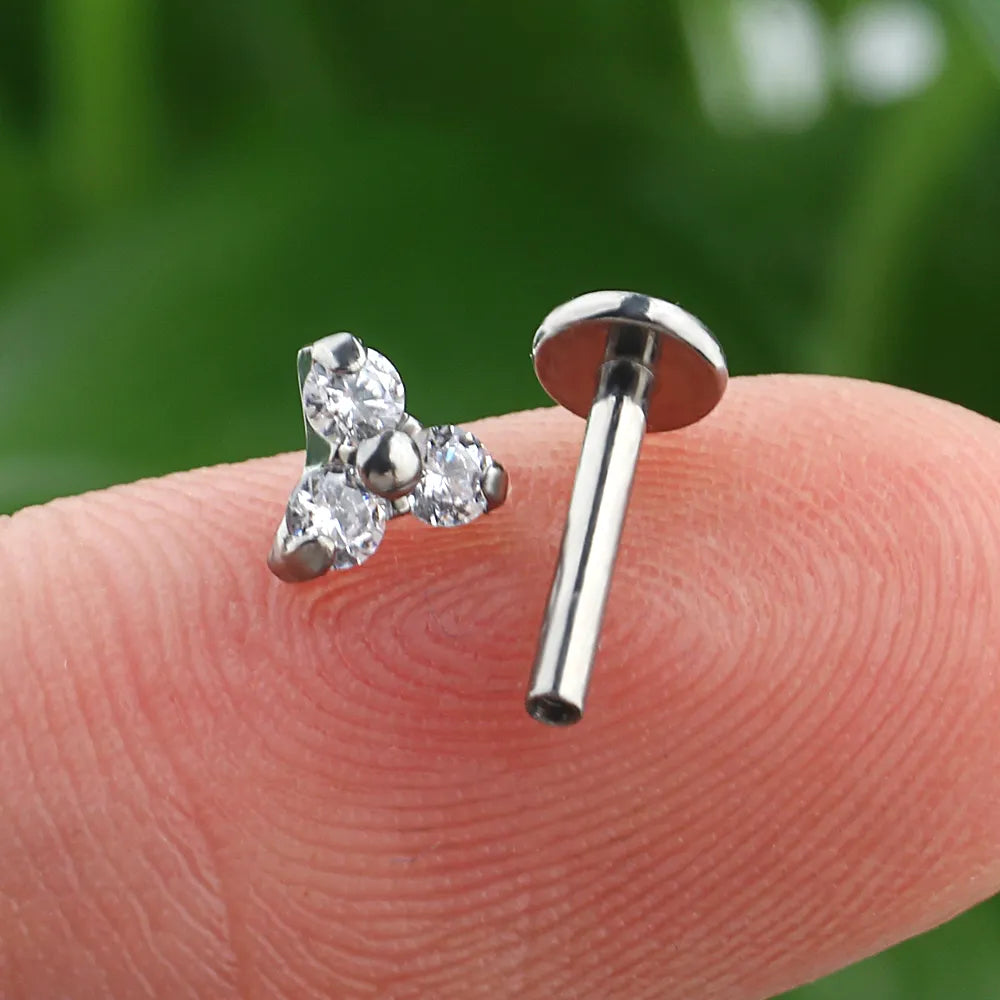 Ashley lip piercing stud implant-grade titanium with cubic zirconia 16G