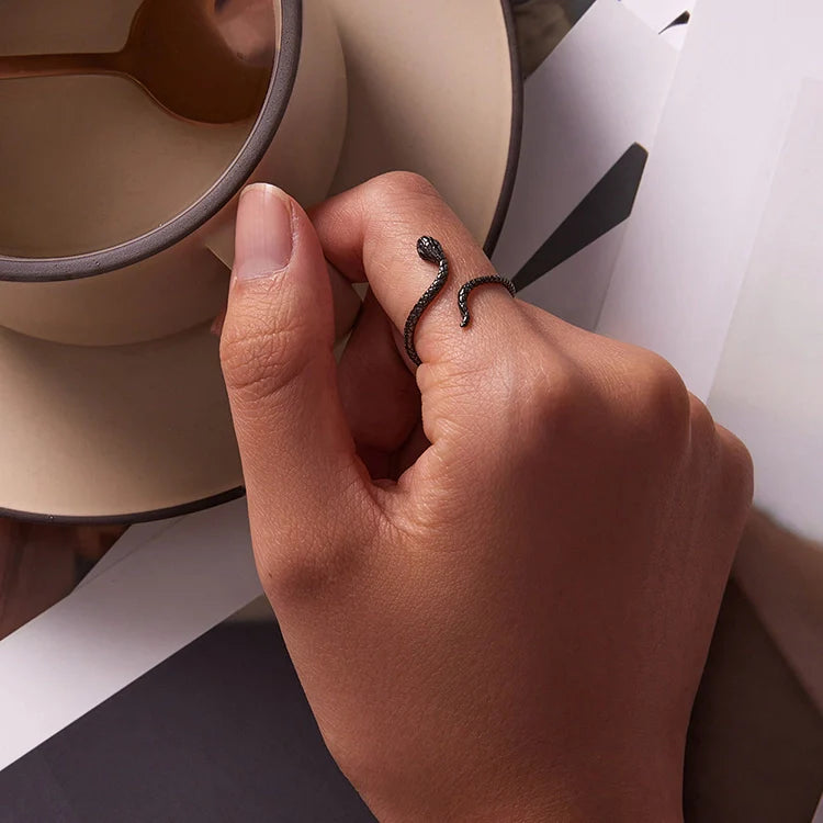 Black snake ring sterling silver adjustable