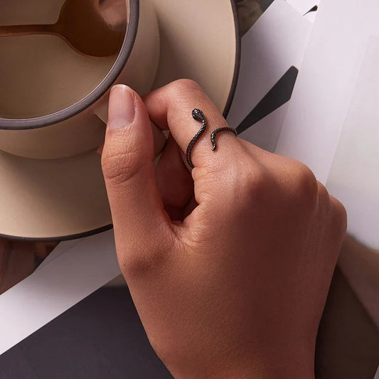 Black snake ring sterling silver adjustable