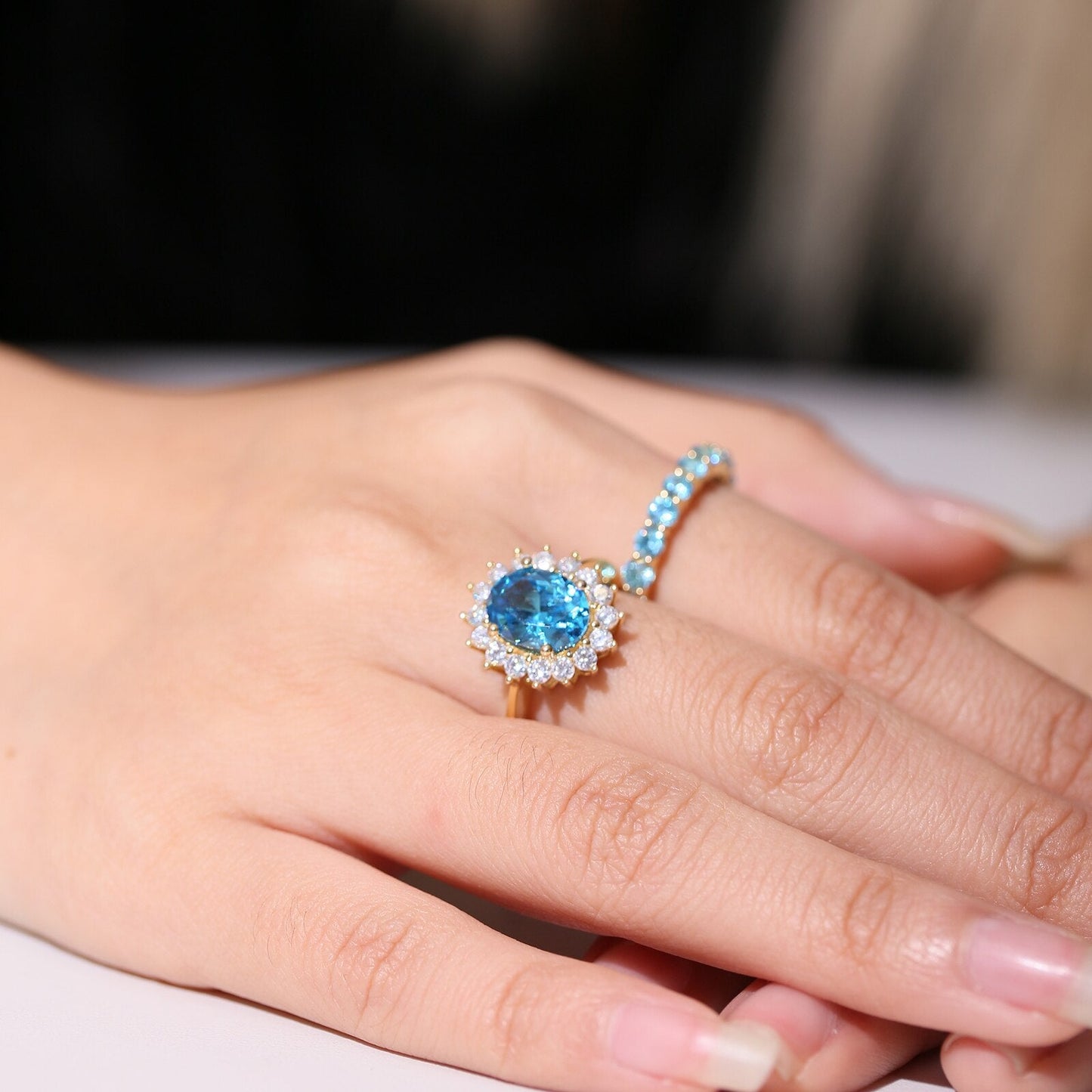 Princess Diana replica ring blue aquamarine ring