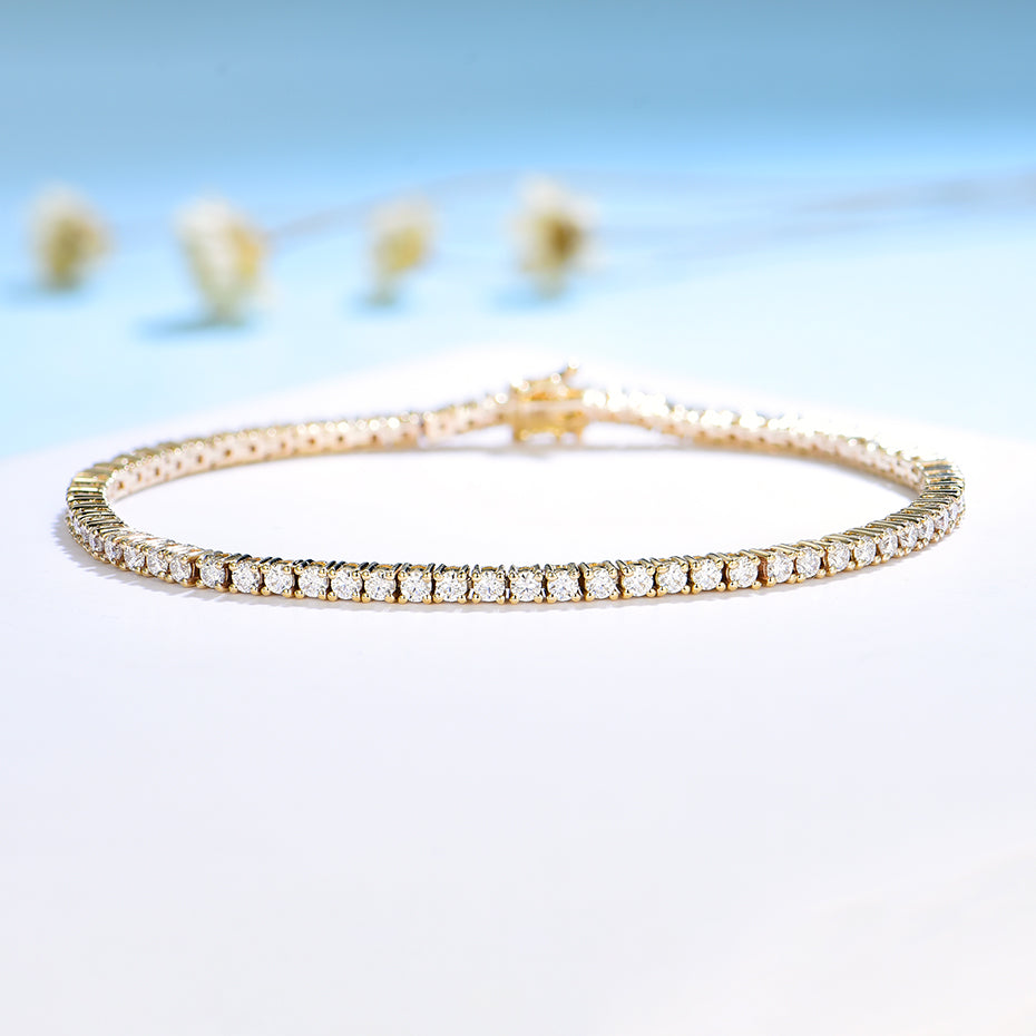 Moissanite tennis bracelet 3mm in silver gold and rose gold thin dainty and unisex sterling silver