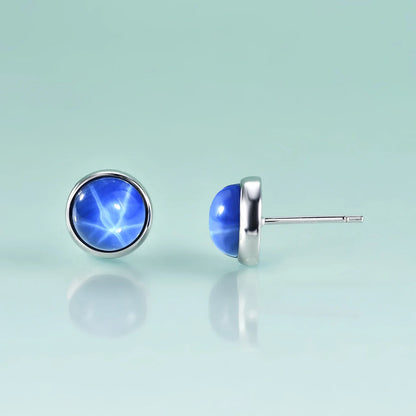 Star sapphire earrings blue ear studs cool ear studs for guys