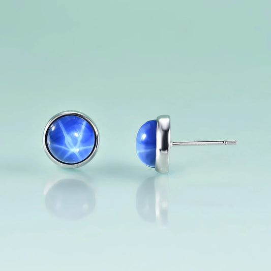 Star sapphire earrings blue ear studs cool ear studs for guys
