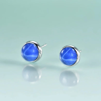 Star sapphire earrings blue ear studs cool ear studs for guys
