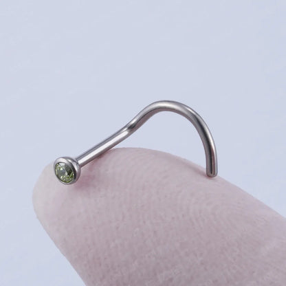 Corkscrew nose piercing with colorful cz stones made of titanium