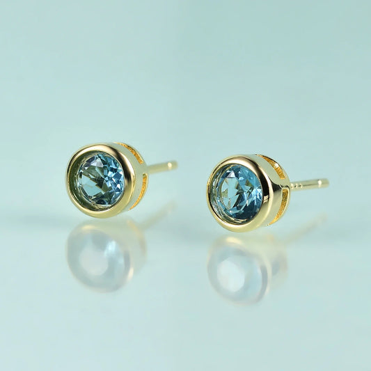 Topaz ear studs with natural Swiss blue topaz in gold cute ear studs