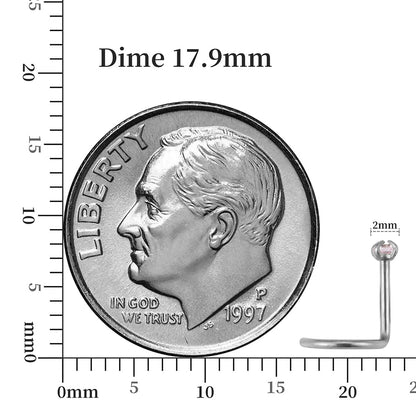Corkscrew nose ring with round CZ different colors titanium 20G