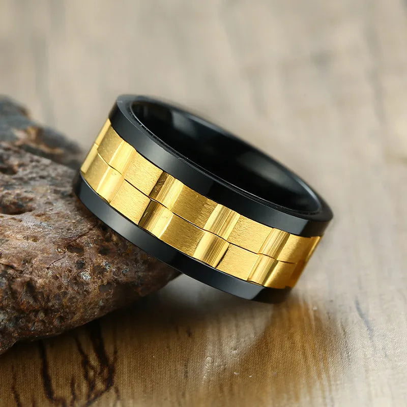 Fidget ring with gears gold silver gear ring spinner anxiety ring for men 9mm
