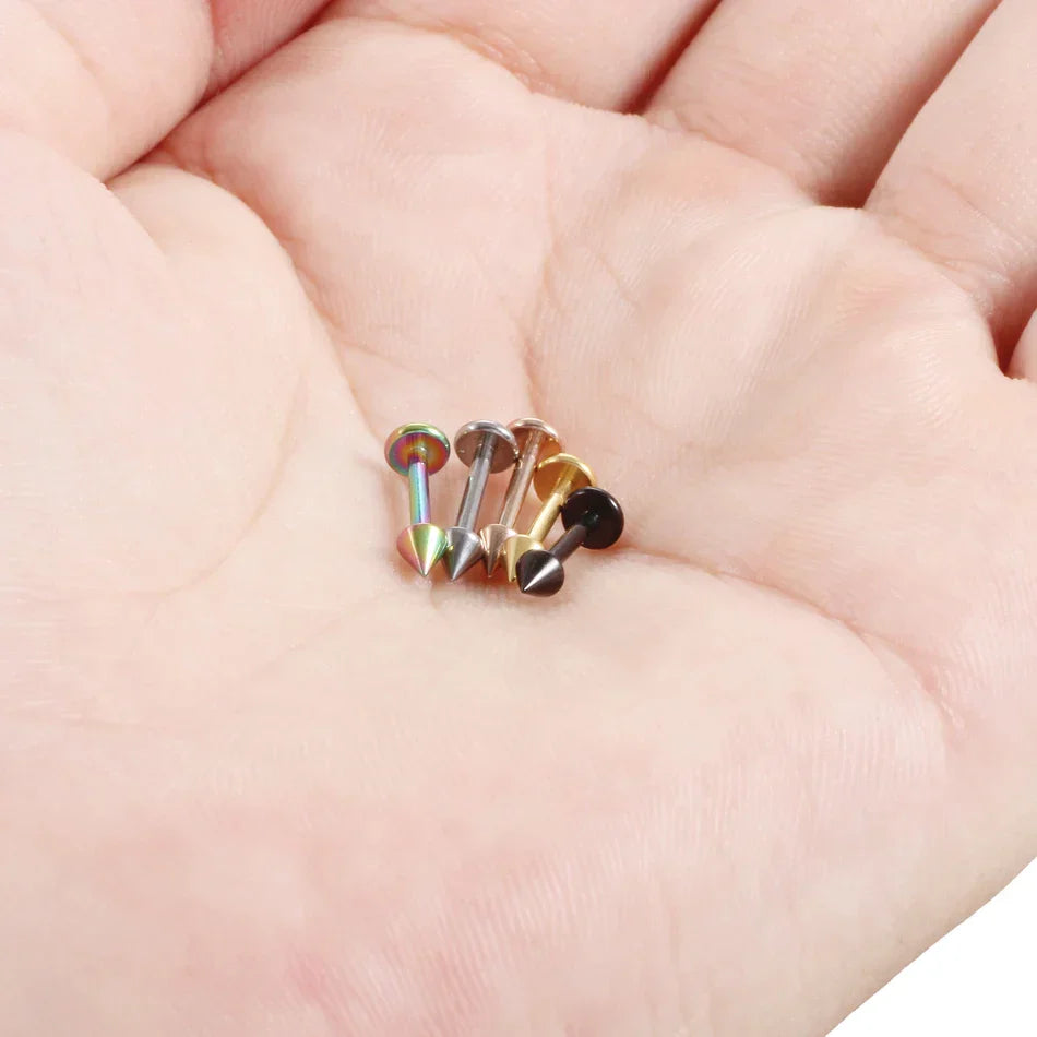 Snake bite labret piercing titanium with spike labret stud 16G black stud