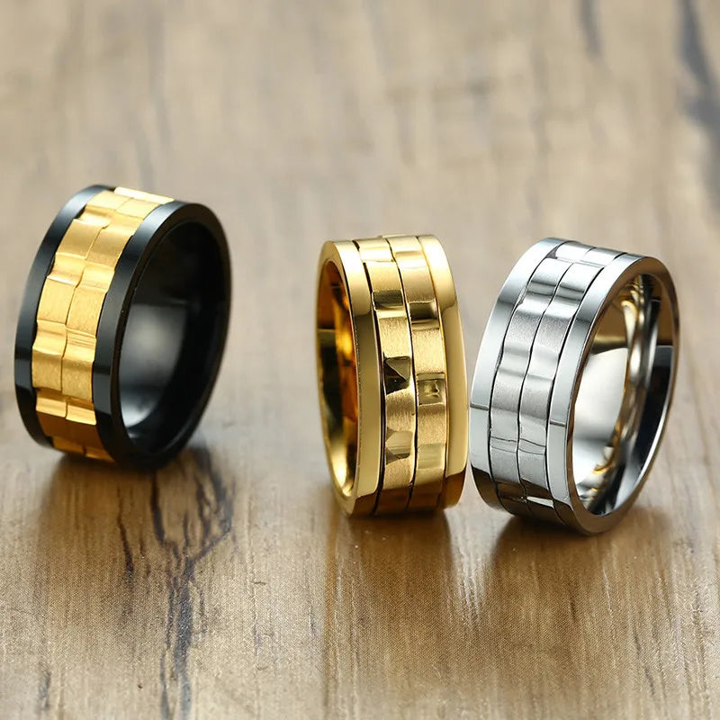 Fidget ring with gears gold silver gear ring spinner anxiety ring for men 9mm