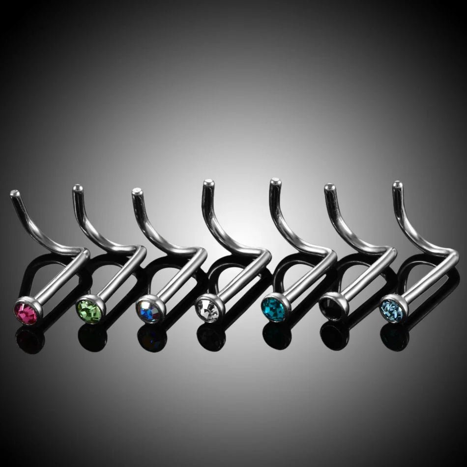 Corkscrew nose piercing with colorful cz stones made of titanium