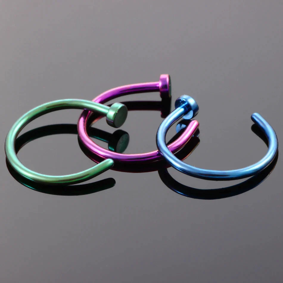 Half hoop nose ring with stud titanium 20G 18G black purple green blue nose piercing