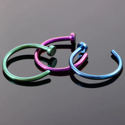 Half hoop nose ring with stud titanium 20G 18G black purple green blue nose piercing