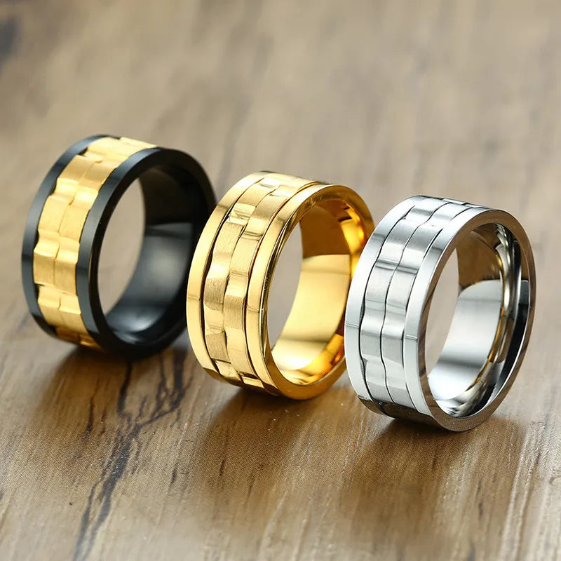 Fidget ring with gears gold silver gear ring spinner anxiety ring for men 9mm