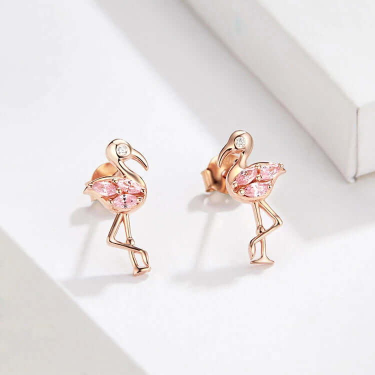 Rose gold flamingo earrings