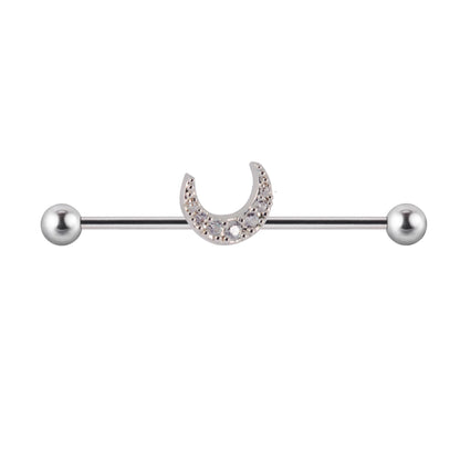 Moon industrial barbell unique industrial piercing titanium 14G 36mm
