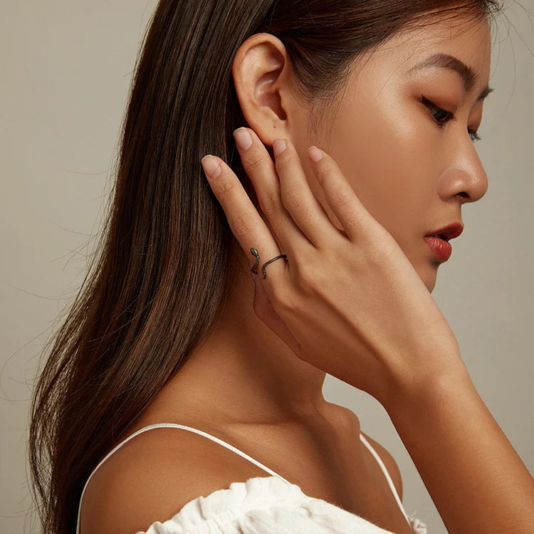 Black snake ring sterling silver adjustable