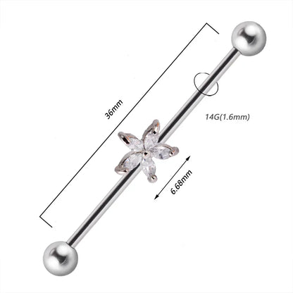 Star industrial piercing with clear CZ stones pretty industrial piercing titanium 14G 36mm internally threaded