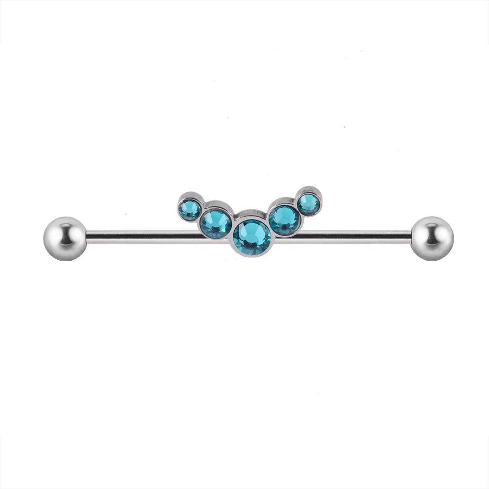Cool industrial piercing jewelry with 5 stones titanium industrial barbell 14G 36mm