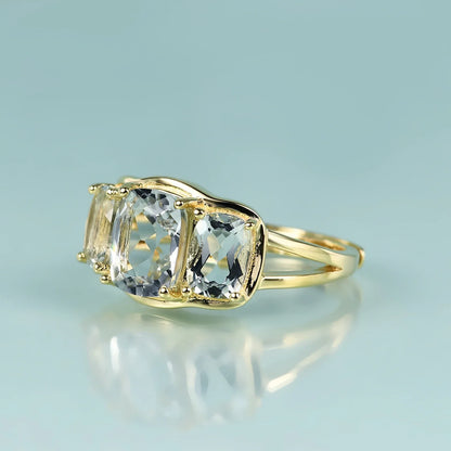 Green amethyst ring three stone engagement ring sterling silver 14k gold adjustable ring