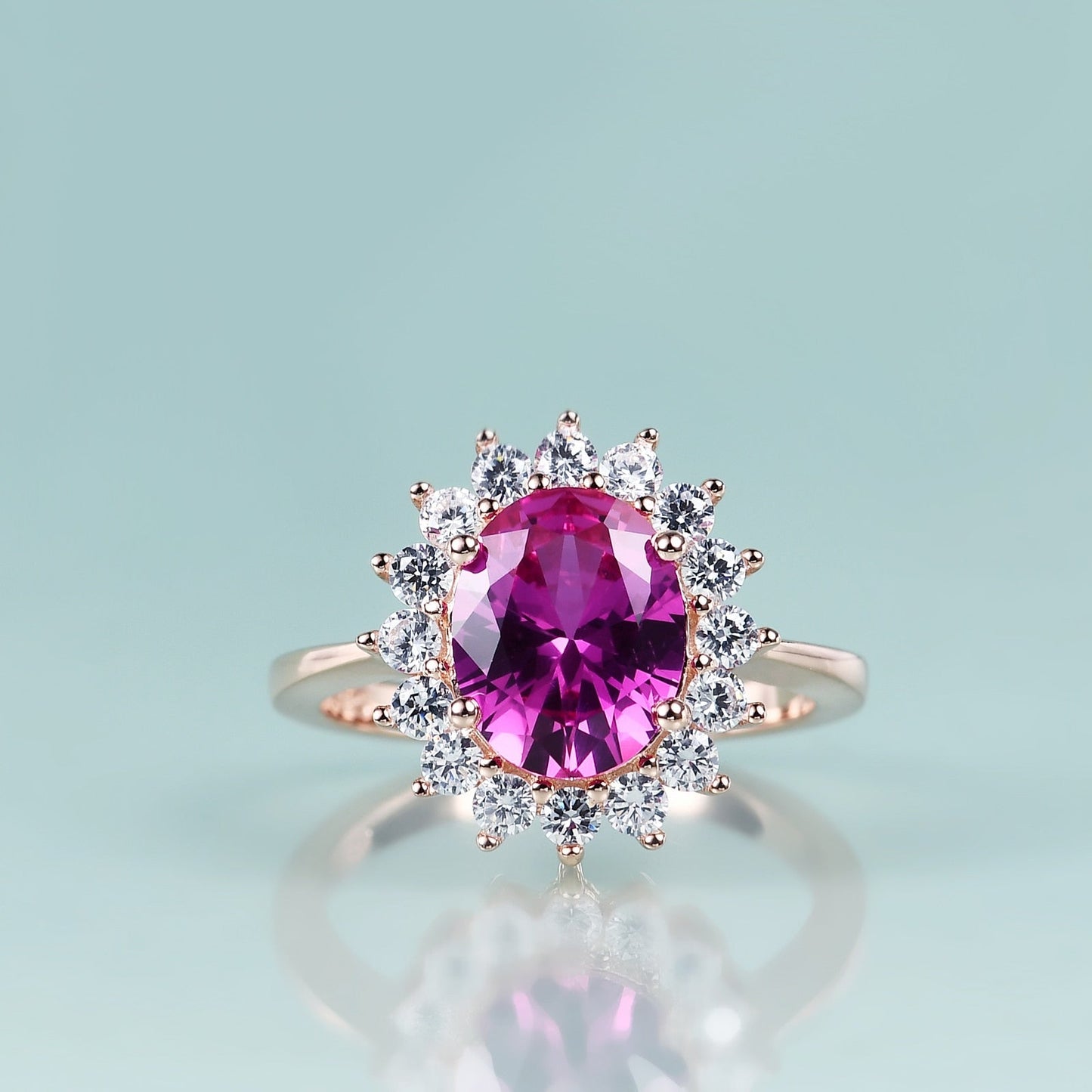 Princess Diana engagement ring pink sapphire 14K rose gold