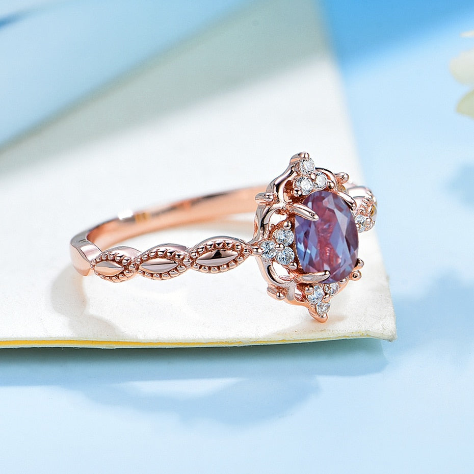 Alexandrite engagement ring vintage style