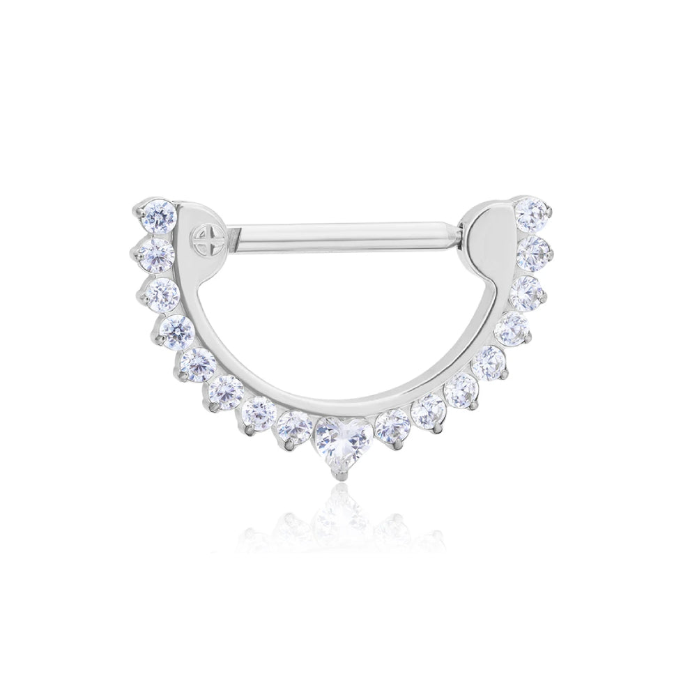Half-circle nipple ring 14g gold and silver with CZ stones implant-grade titanium 1 piece