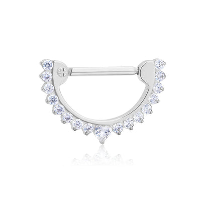 Half-circle nipple ring 14g gold and silver with CZ stones implant-grade titanium 1 piece