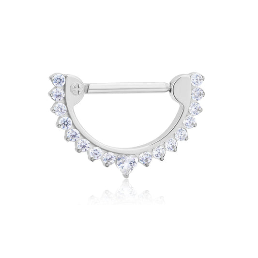 Half-circle nipple ring 14g gold and silver with CZ stones implant-grade titanium 1 piece